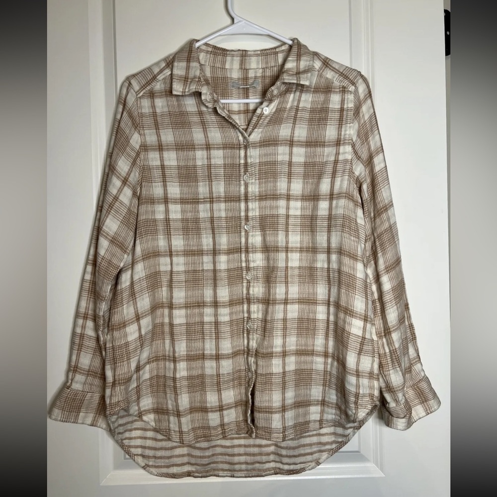 OuterKnown Women's small organic  Cotton Long Sleeve Button Up Flannel Shirt.
